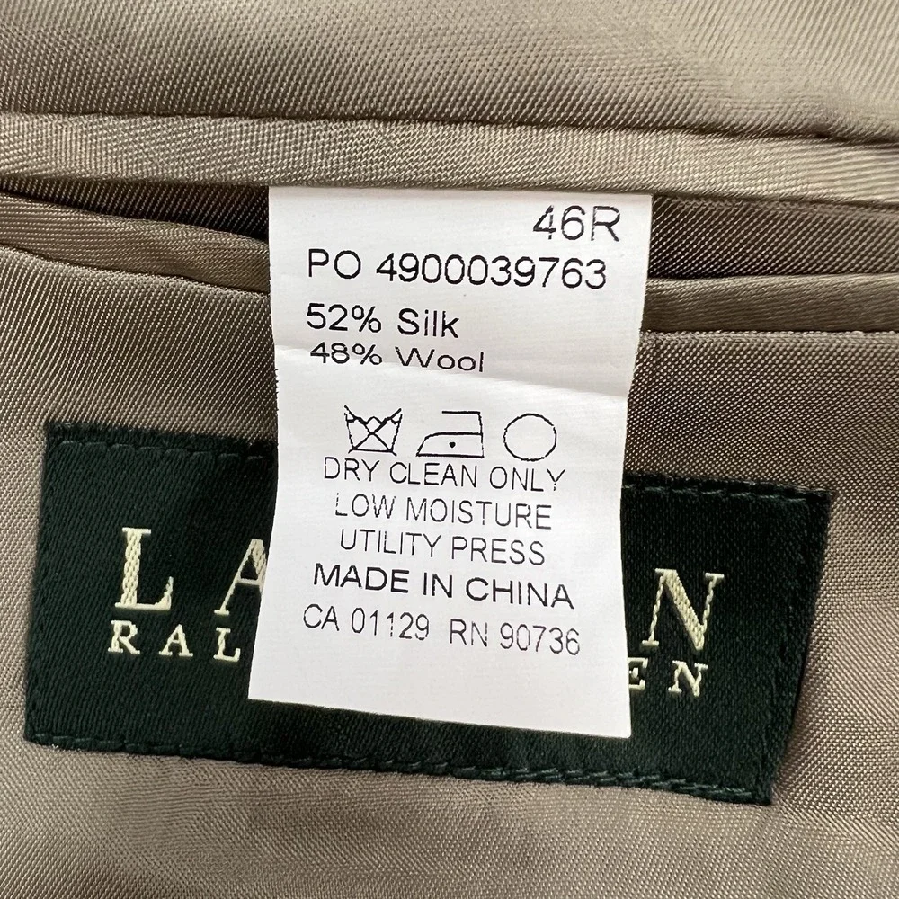 Lauren Ralph Lauren Silk Wool Blazer Jacket Sport Coat Mens 46R Olive/Khaki